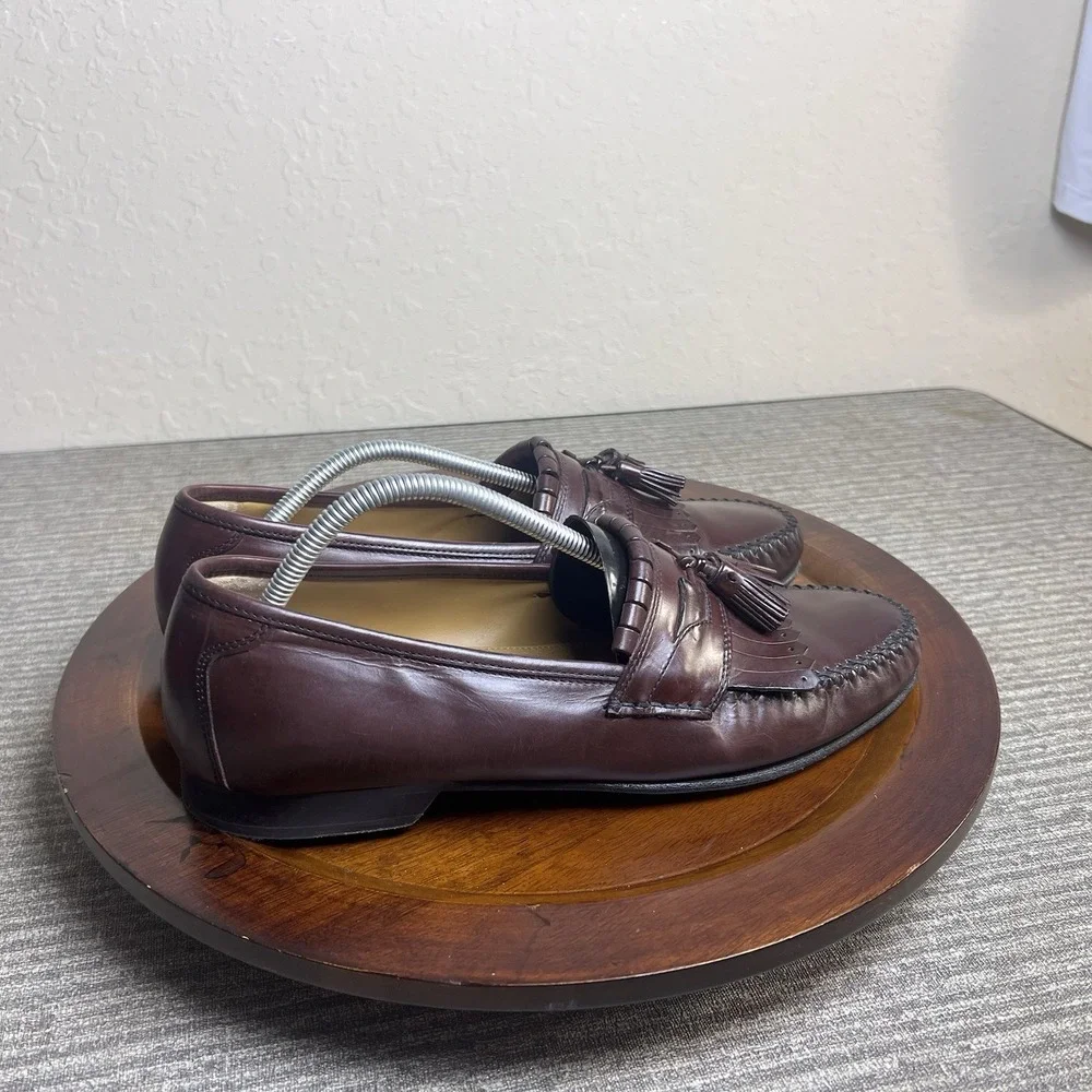 Johnson & Murphy Kilty Tassel Burgundy Leather Loafers Shoes 11 M Dress Slip On